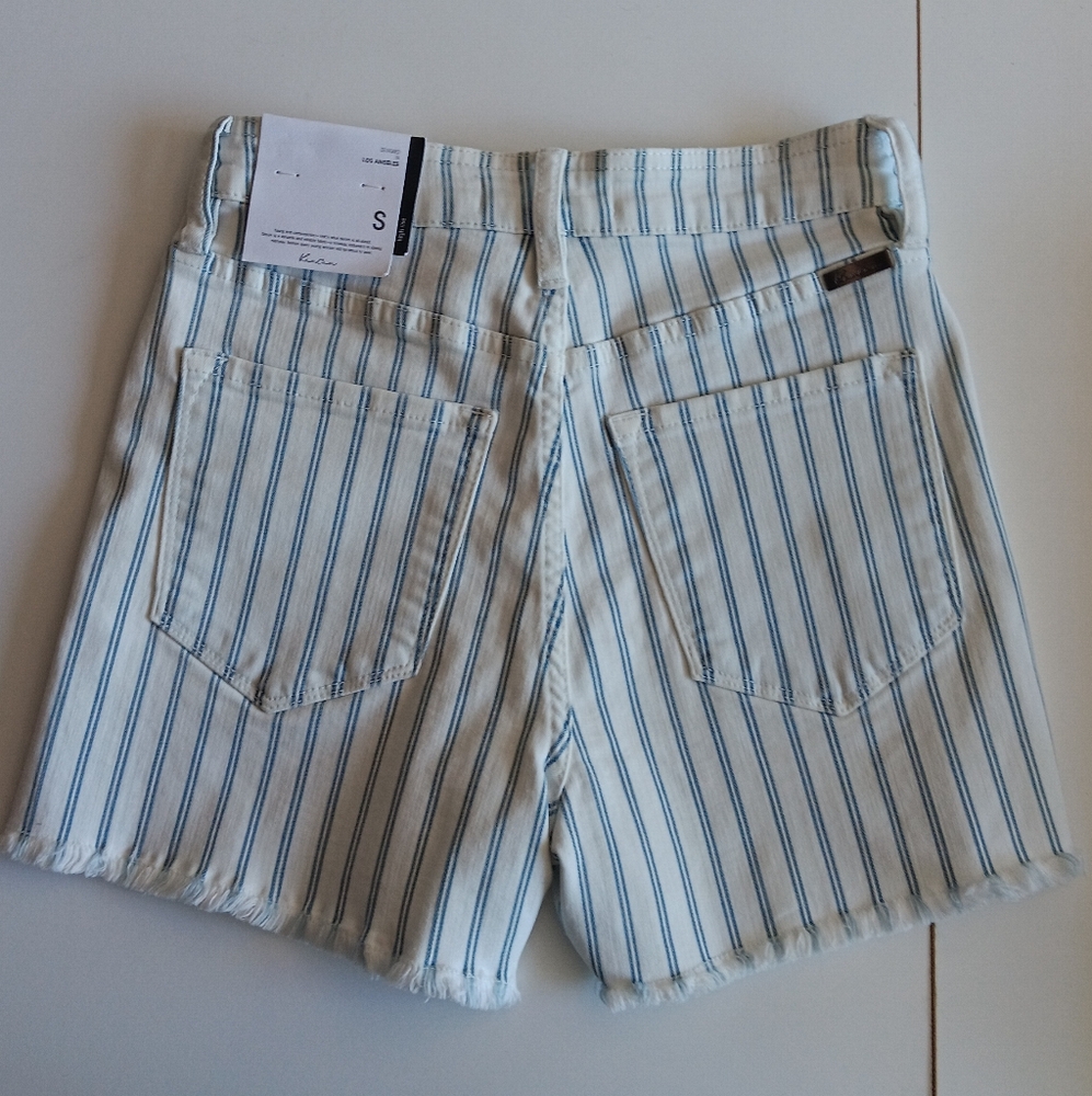 Blue and White Jean Shorts High-Waisted